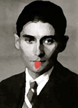Collage: Kafka streckt die Zunge raus.